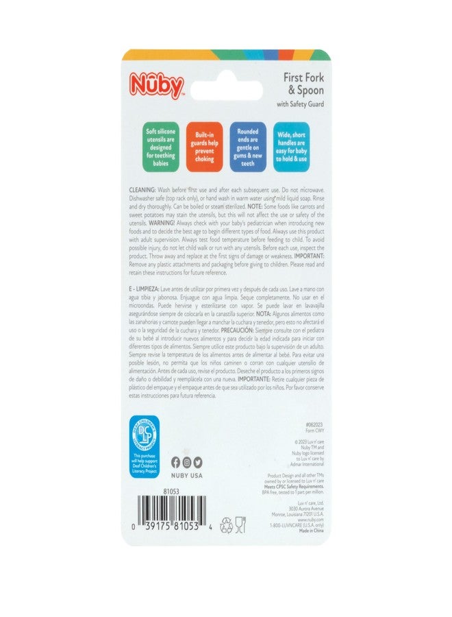 Nuby First Fork and Spoon Set - Utensils with Safety Guards for Babies 6+ Months - Orange and Aqua - Image 5