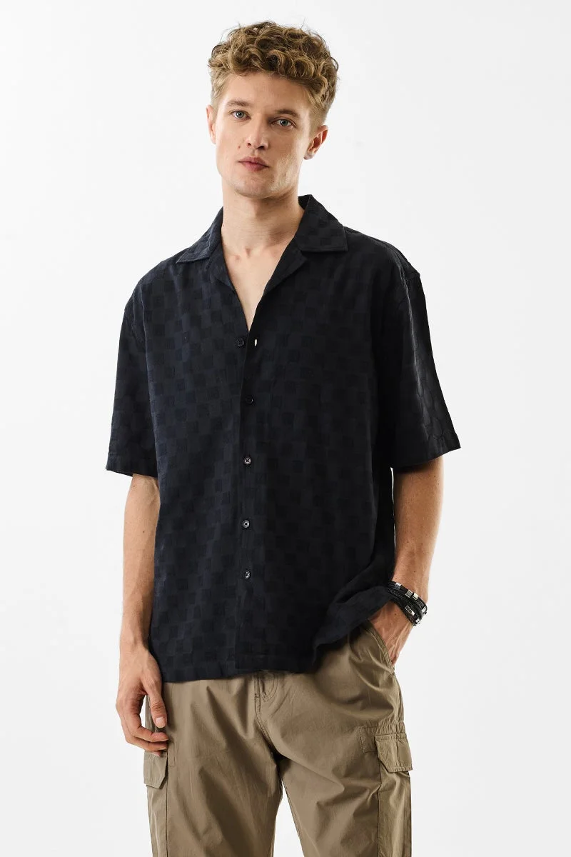 SNITCH Oversized Fit Self-Design Black Shirt