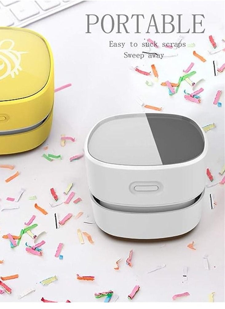 Desktop Vacuum Cleaner, Mini Table dust Sweeper Energy Saving,High Endurance up to 90 mins,Cordless&360º Rotatable Design for Keyboard/Home/School/Office(White)