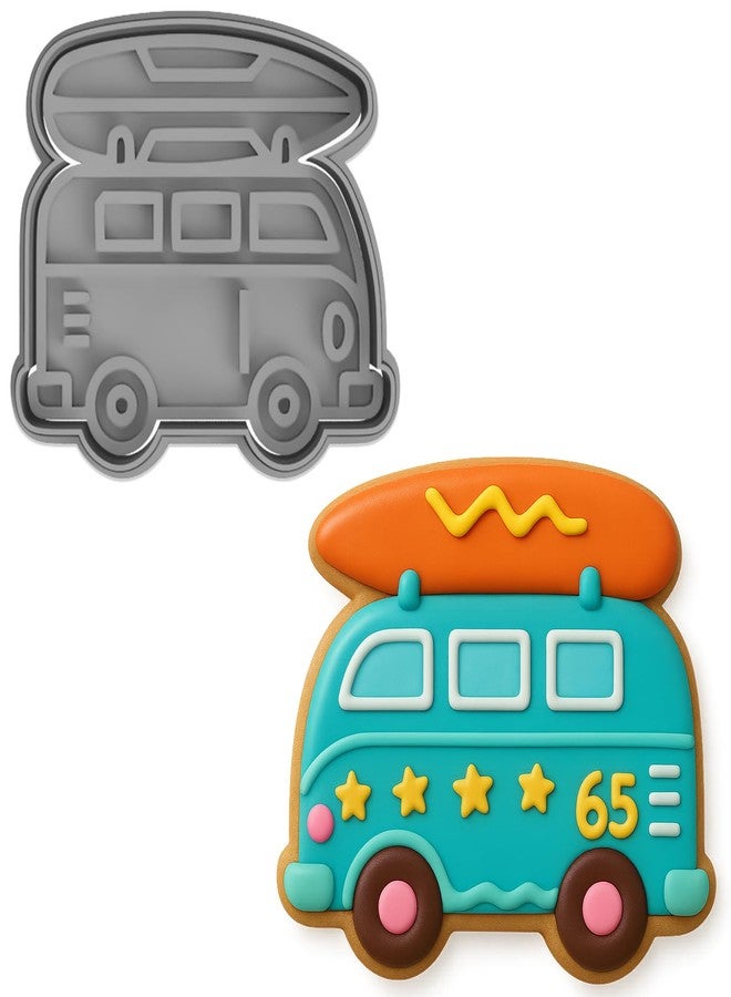Mighty Gadget Surf Van Adventure Cookie Cutter & Stamp Kit - Perfect for Surfers, Beach Lovers, and Bakers 3x3.5" (Random Color) - Image 1