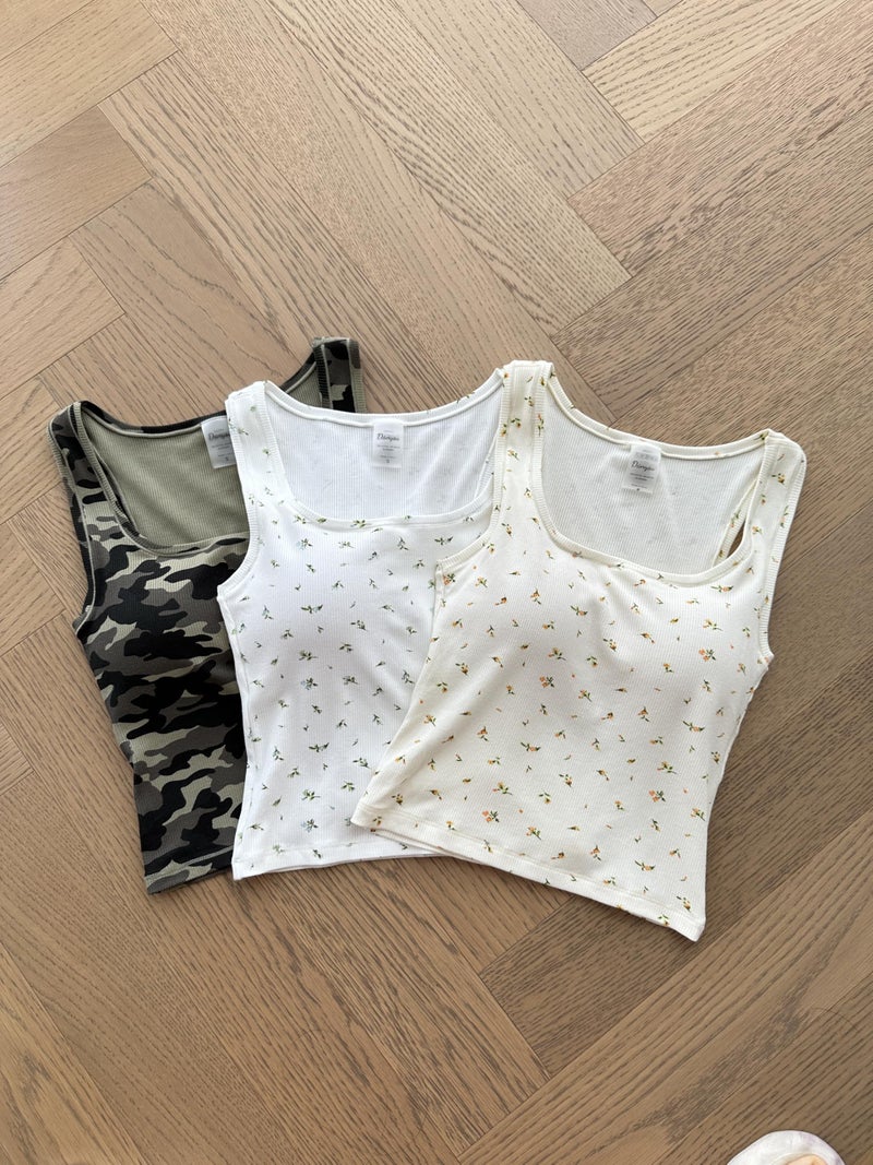 Danysu Spring Tops for Women Tank Top with Built in Bra Square Neck Crop Tank Fitted Basic Tops Marigold Rosebud M - Image 3