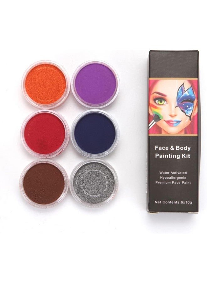 klarako Face Body Paint Kit, Water Activated 6 Colors Professional Shimmer Cosmetic Body Art Face Painting Kit Fancy Dress Cosmetic Party Special Effects Christmas Halloween Cosplay Makeup Palette Set