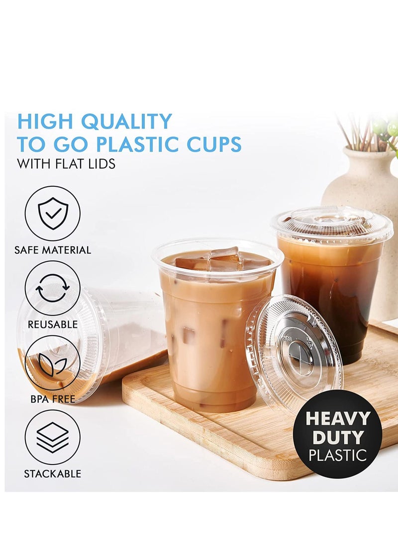 14oz Disposable Drinking Plastic Cups With Flat Lid Clear For Home And Office - Image 2