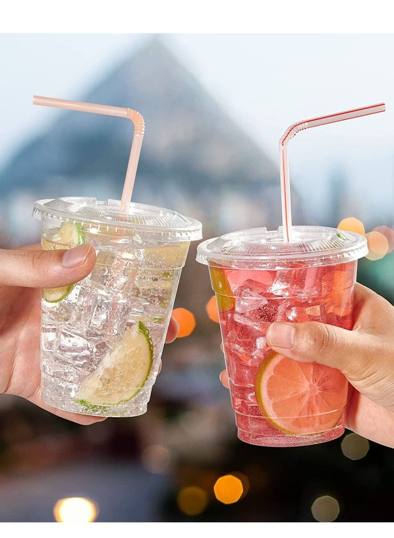 14oz Disposable Drinking Plastic Cups With Flat Lid Clear For Home And Office - Image 3