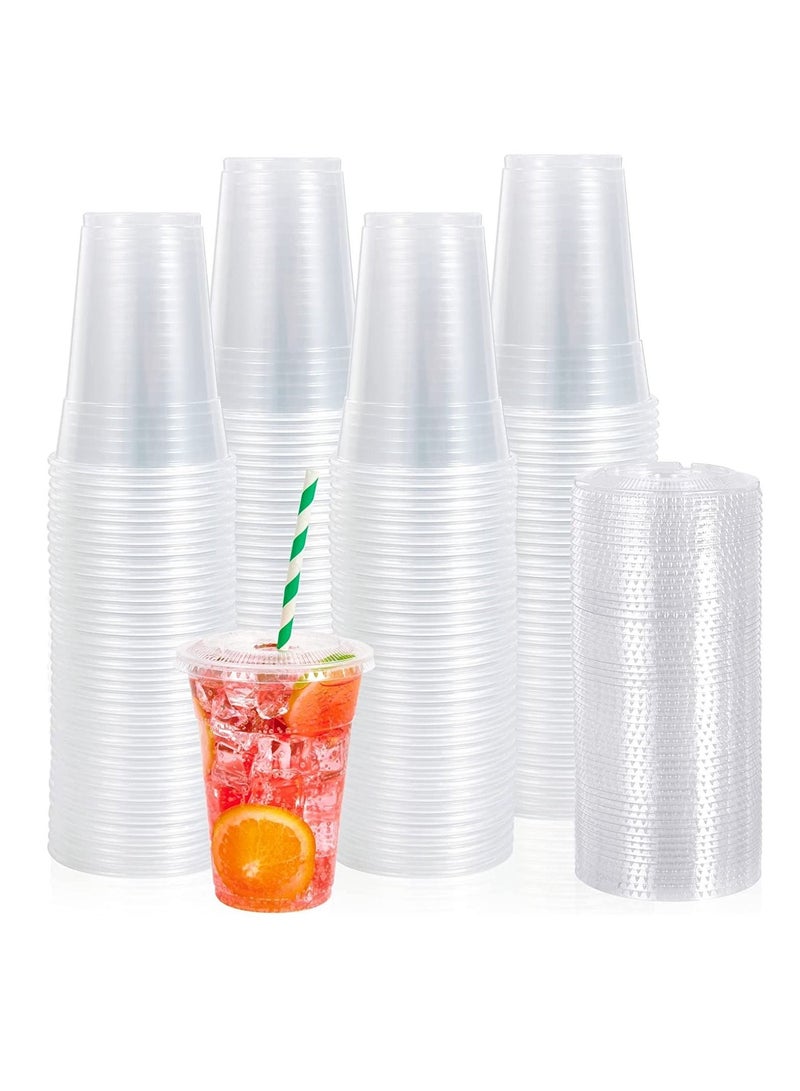14oz Disposable Drinking Plastic Cups With Flat Lid Clear For Home And Office - Image 1