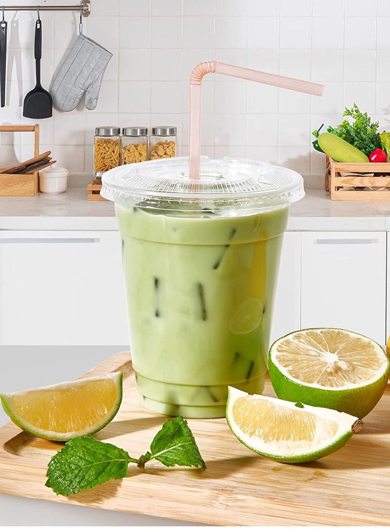 14oz Disposable Drinking Plastic Cups With Flat Lid Clear For Home And Office - Image 4