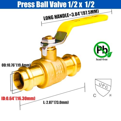 WHK 10 Pack 1/2" Press Propress Ball Valve Pro Press Ball Valve Fittings to Press into 1/2" Copper（Lead-Free,Pro Press Brass Ball Valve 1/2,10PCS) - Image 3