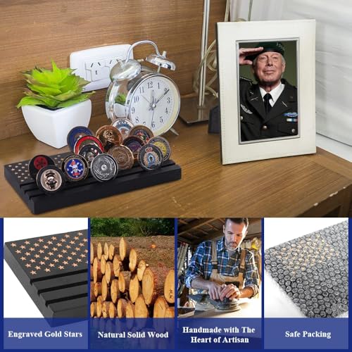 Samplife Coin Rack,Challenge Coins Display Stand Shelves Wooden Army Collectible Military Coins Holder Rack Case 6 Row Display American Flag - Image 4