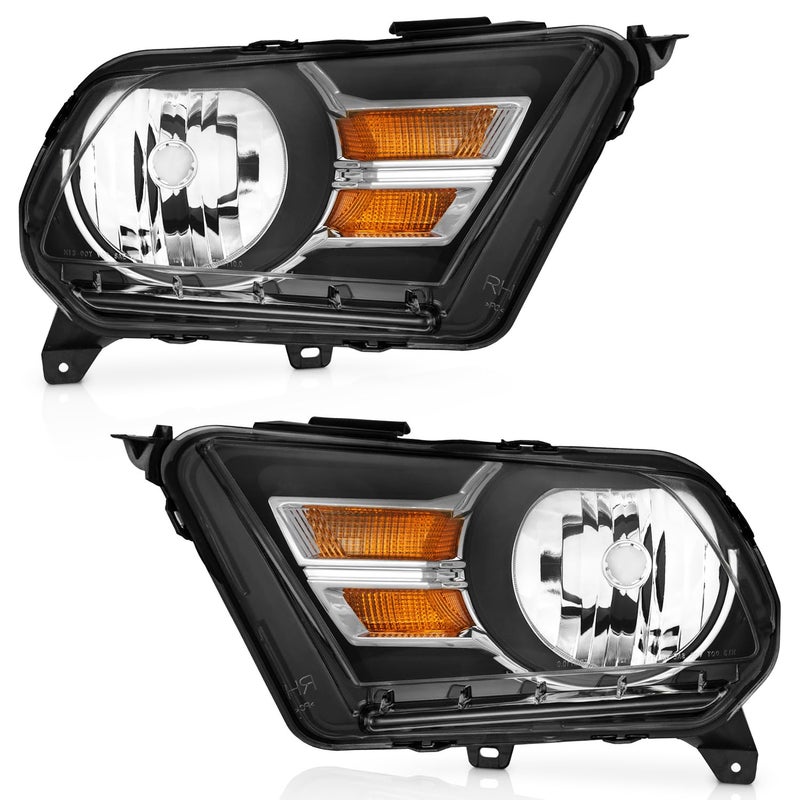 WEELMOTO Halogen Headlight for 20102014 Ford Mustang Not fit V6 Trim Models Headlights Assembly for 2010 2011 2012 2013 2014 Mustang Headlamp Replacement Passenger and Driver Side