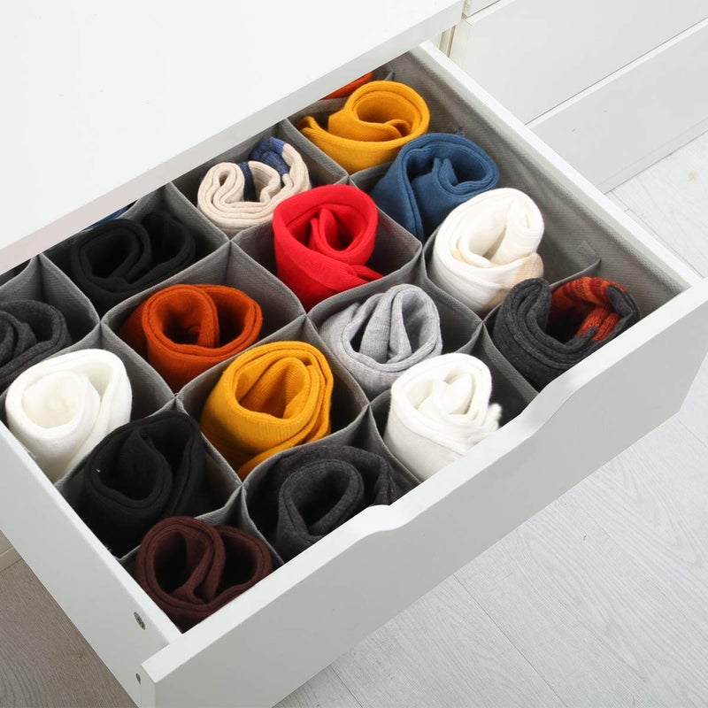 Nowyeh Socks Drawer Organizer Divider 2 Packs 24 Cells Collapsible Socks Organizer Closet Cabinet Organizer Underwear Storage Boxes for Storing Socks Lingerie Underwear Gray - Image 4