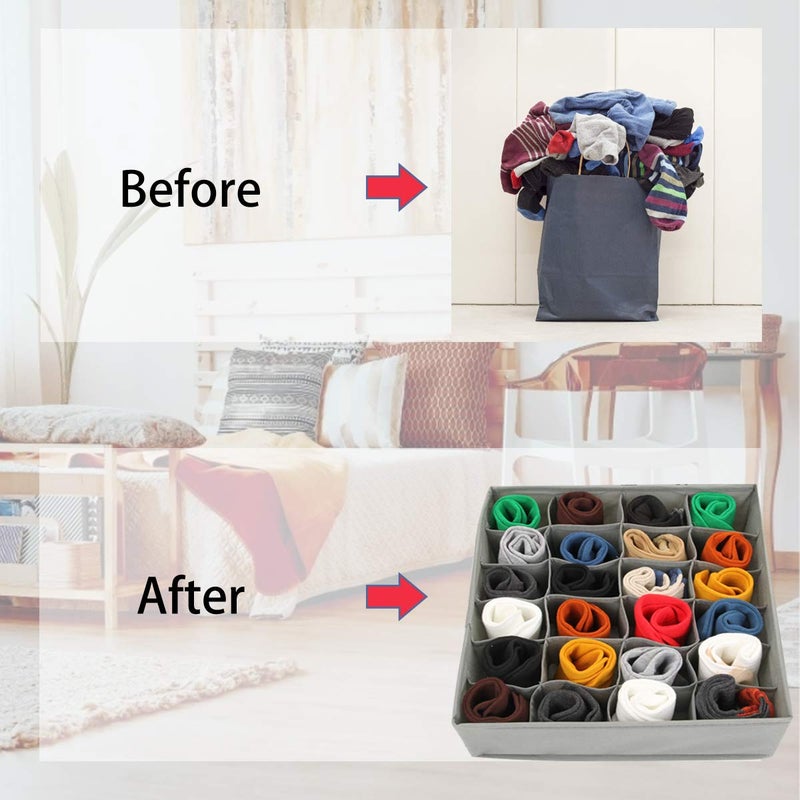 Nowyeh Socks Drawer Organizer Divider 2 Packs 24 Cells Collapsible Socks Organizer Closet Cabinet Organizer Underwear Storage Boxes for Storing Socks Lingerie Underwear Gray - Image 2