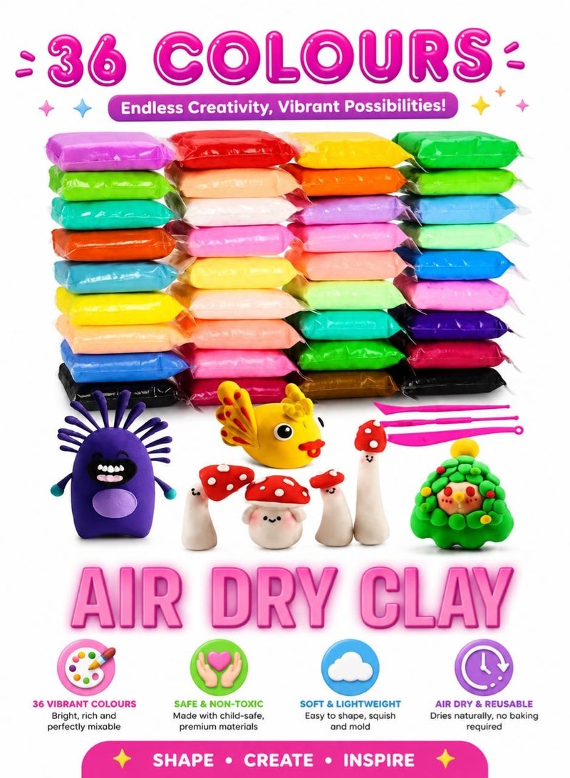 BKMax 36 Colors Plasticine with 3 Sculpting Tools, Air Dry Clay, Modeling Clay Kit, DIY Plasticine for Children Education, Magic Foam Clay For Kids And Adults, Gift For Boys And Girls,Fluffy Foam Clay Set Of 36 - Image 2