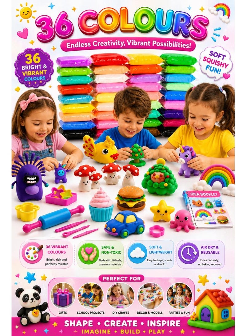 BKMax 36 Colors Plasticine with 3 Sculpting Tools, Air Dry Clay, Modeling Clay Kit, DIY Plasticine for Children Education, Magic Foam Clay For Kids And Adults, Gift For Boys And Girls,Fluffy Foam Clay Set Of 36 - Image 1