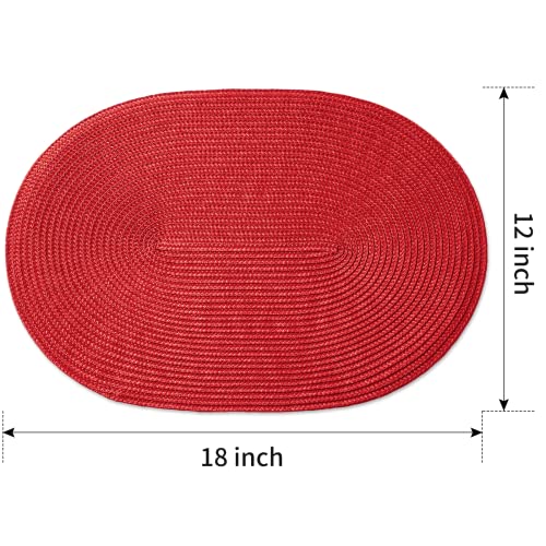 FunWheat Oval Braided Placemats Set of 6 Table Mats for Dining Tables Woven Washable Non-Slip Shining Place mats12x18 Inch Table mats for Easter Decoration(Oval Red, 6pcs) - Image 2
