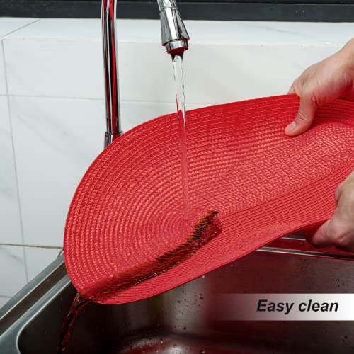 FunWheat Oval Braided Placemats Set of 6 Table Mats for Dining Tables Woven Washable Non-Slip Shining Place mats12x18 Inch Table mats for Easter Decoration(Oval Red, 6pcs) - Image 4