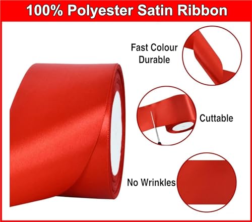 Imprint Satin 2 Inch Wide Ribbon (Red) -1 Roll - Image 3