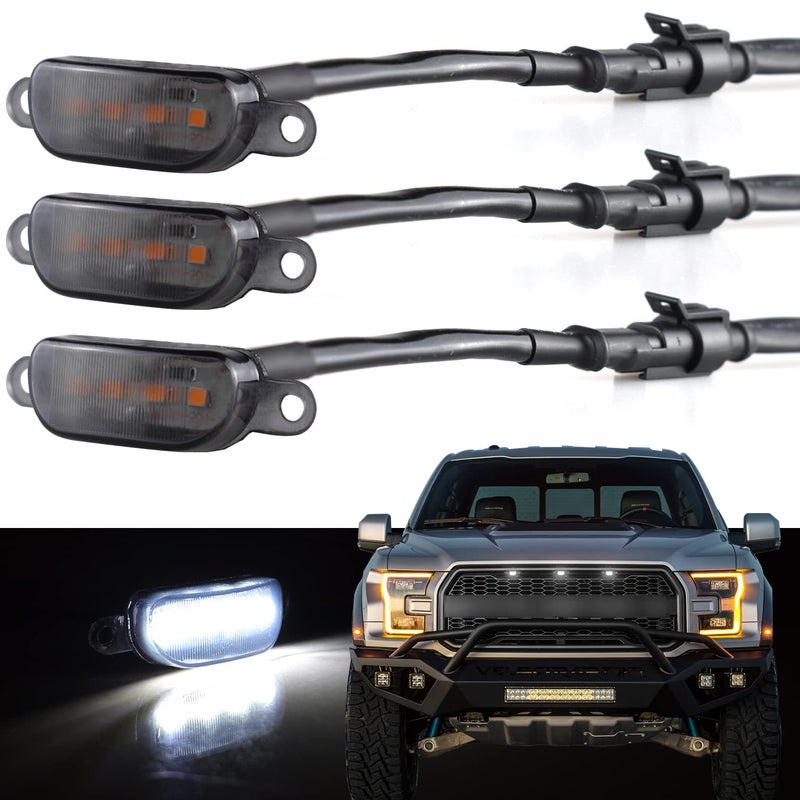 أضواء شبكة أمامية من بويغو متوافقة مع فورد F150 على طراز رابتور ودودج رام 1500 شبكة زخرفية LED بيضاء عدسة مدخنة