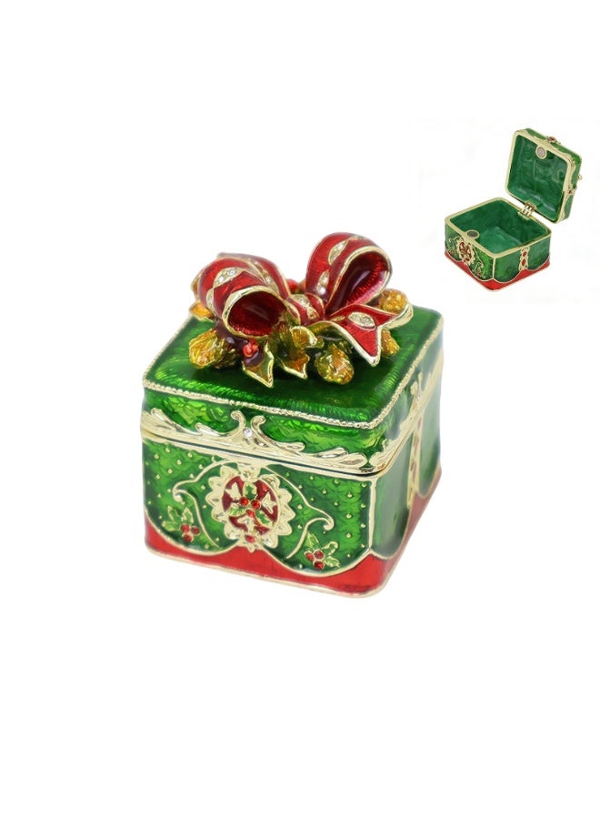 GoldenLike Handcrafted Enamel Gift Box, Festive Storage Jewelry & Keepsake Organizer with 3D Bow, Holiday Home Decor and Elegant Gift Idea - Image 1