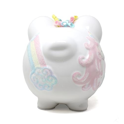 Child to Cherish Ceramic Piggy Bank for Girls, (Unicorns and Rainbows) - Image 2