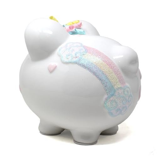 Child to Cherish Ceramic Piggy Bank for Girls, (Unicorns and Rainbows) - Image 5