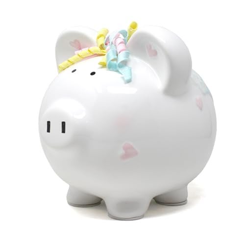 Child to Cherish Ceramic Piggy Bank for Girls, (Unicorns and Rainbows) - Image 4