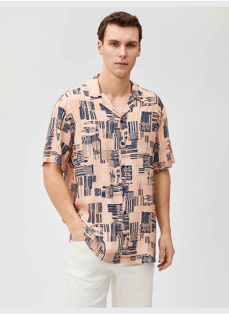 KOTON - Short Sleeve Shirt Strip Print Detailed Lapel Neck - Image 1