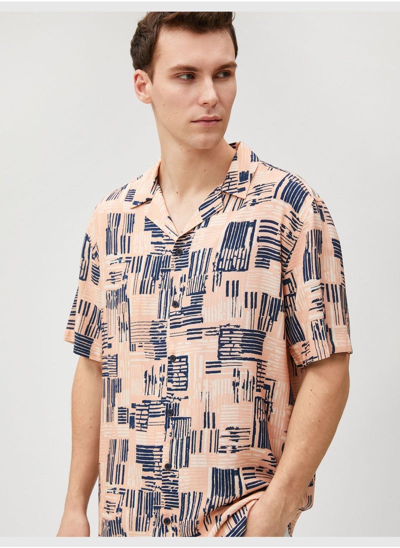 KOTON - Short Sleeve Shirt Strip Print Detailed Lapel Neck - Image 1