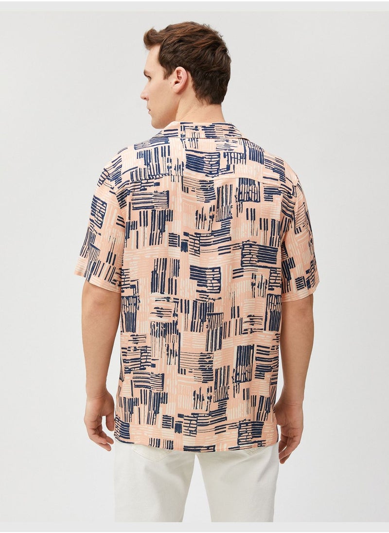 KOTON - Short Sleeve Shirt Strip Print Detailed Lapel Neck - Image 1