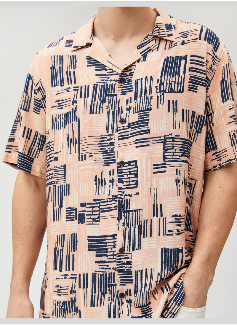 KOTON - Short Sleeve Shirt Strip Print Detailed Lapel Neck - Image 1