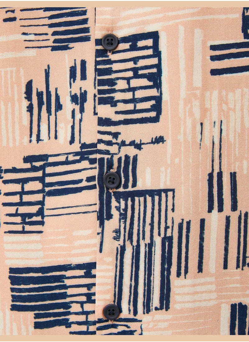 KOTON - Short Sleeve Shirt Strip Print Detailed Lapel Neck - Image 1