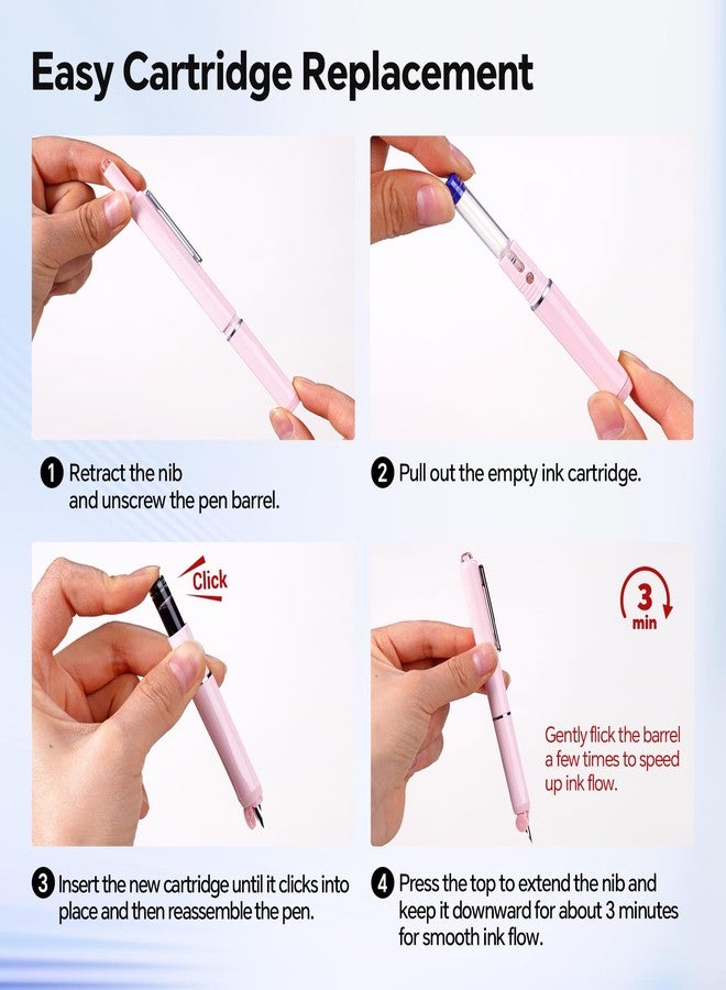 WRITECH Retractable Fountain Pen Set: Black Ink Fine Nib, 5 Refillable Ink Cartridges Included, No Leaking Smooth Writing for Calligraphy Journaling Gift (Pink) - Image 2