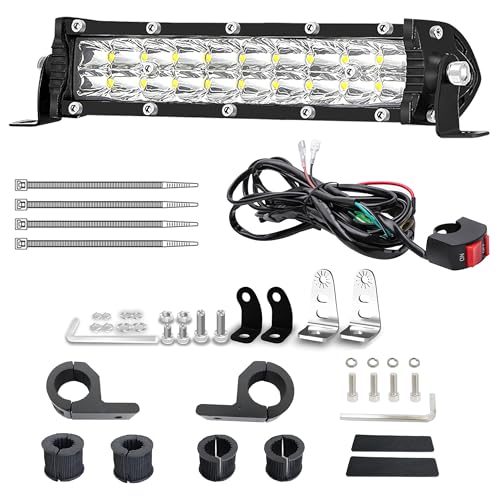 SAN YOUNG Dirt Bike Light Bar, 7 Inch Motorcycle LED Headlight Night Riding Light Kit 60W 6000lm with 7/8" Handlebars Mounting Clamp Brackets and 12V Wiring Harness Switch, CRF XR TTR KLX MTB Ebike Dirtbike - Image 1