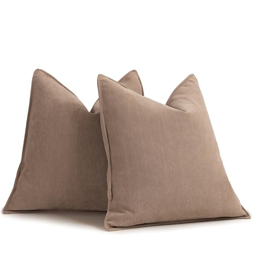 ZWJD Khaki Pillow Covers 20x20 Set of 2 Chenille Throw Pillow Covers with Elegant Design Soft and Luxurious Decorative Throw Pillows for Couch Bed and Home Decor