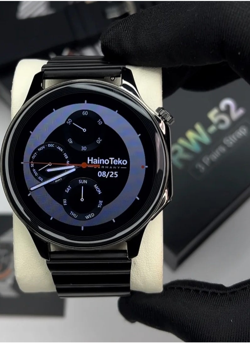 Haino Teko - Smartwatch RW52 Round Shape AMOLED Display Smart Watch With 3 Pair Strap and Wireless Charger for Gents and Boys-Silver - Image 1