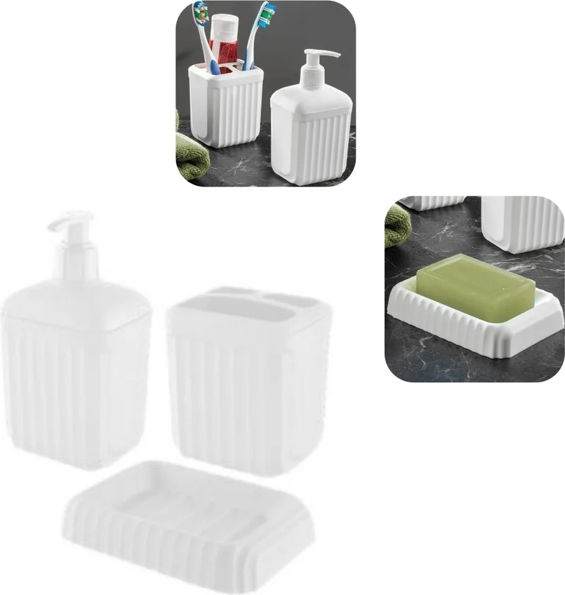 Piev Lundo Decorative 3 Piece Bathroom Set White