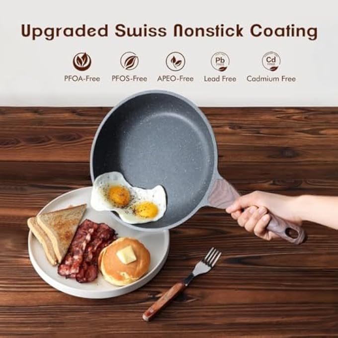 Unity Swiss Granite Nonstick Frying Pan Black Stone Coating Wooden Handle 24 Cm Chef Skillet For Omelettes - Image 5
