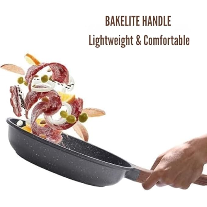 Unity Swiss Granite Nonstick Frying Pan Black Stone Coating Wooden Handle 24 Cm Chef Skillet For Omelettes - Image 3