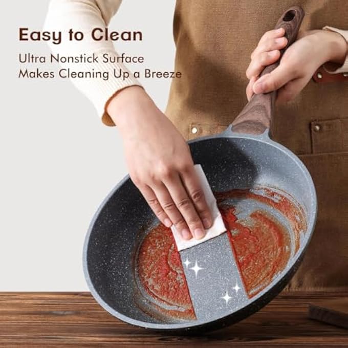Unity Swiss Granite Nonstick Frying Pan Black Stone Coating Wooden Handle 24 Cm Chef Skillet For Omelettes - Image 4