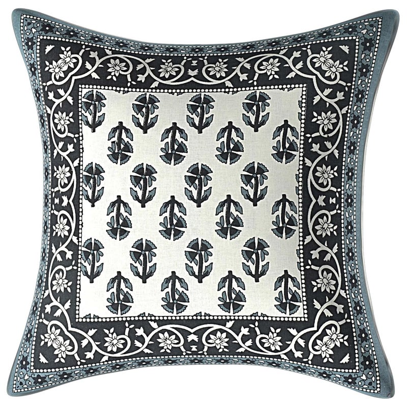 AMLEXTTRIZ Cream Flora Print 100 Pure Cotton Cushion Cover Set of 5 Decorative Covers for Sofa Bedroom Living Room Size 16x16 Gray - Image 2