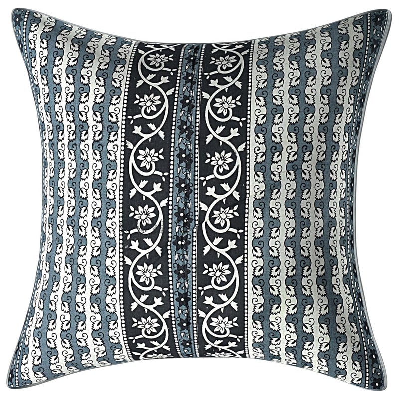 AMLEXTTRIZ Cream Flora Print 100 Pure Cotton Cushion Cover Set of 5 Decorative Covers for Sofa Bedroom Living Room Size 16x16 Gray - Image 3