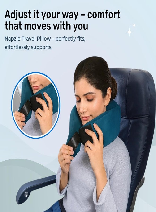 Napzio Lightweight Neck Support Pillow, Neck Pillow for Flight Travel, Memory Foam Car Neck Pillow, Adjustable Velcro Straps, Free Travel Pouch (Blue) - Image 2