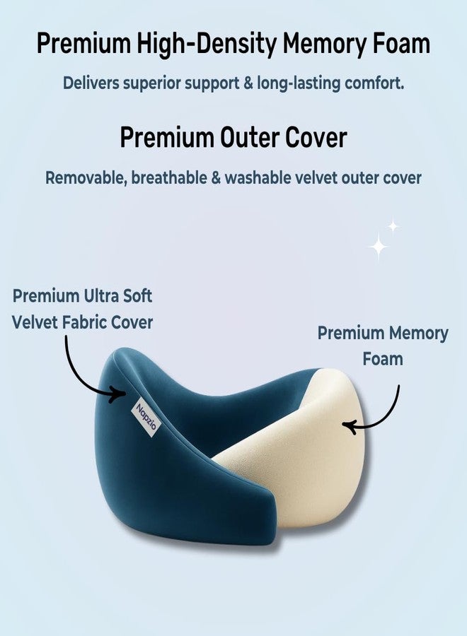 Napzio Lightweight Neck Support Pillow, Neck Pillow for Flight Travel, Memory Foam Car Neck Pillow, Adjustable Velcro Straps, Free Travel Pouch (Blue) - Image 4