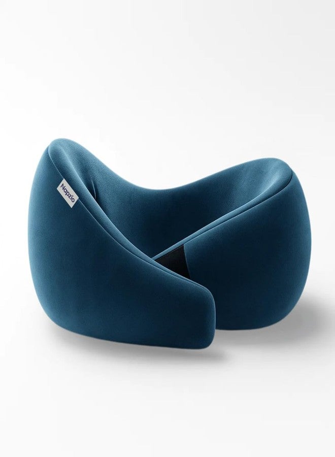 Napzio Lightweight Neck Support Pillow, Neck Pillow for Flight Travel, Memory Foam Car Neck Pillow, Adjustable Velcro Straps, Free Travel Pouch (Blue) - Image 1