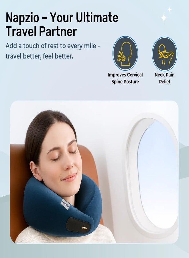 Napzio Lightweight Neck Support Pillow, Neck Pillow for Flight Travel, Memory Foam Car Neck Pillow, Adjustable Velcro Straps, Free Travel Pouch (Blue) - Image 3