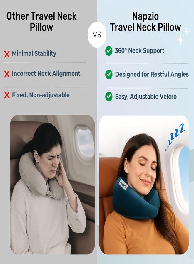 Napzio Lightweight Neck Support Pillow, Neck Pillow for Flight Travel, Memory Foam Car Neck Pillow, Adjustable Velcro Straps, Free Travel Pouch (Blue) - Image 5
