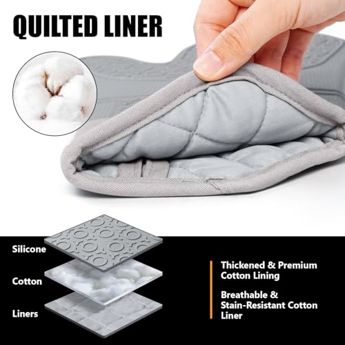 Rorecay 6pcs Oven Mitts and Pot Holders Sets for Kitchen, Extra Long Silicone Oven Gloves High Heat Resistant 500 Degrees Non-Slip Potholders Hot Pads for Baking Cooking, Grey - Image 4
