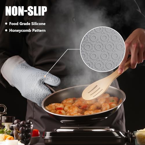Rorecay 6pcs Oven Mitts and Pot Holders Sets for Kitchen, Extra Long Silicone Oven Gloves High Heat Resistant 500 Degrees Non-Slip Potholders Hot Pads for Baking Cooking, Grey - Image 5
