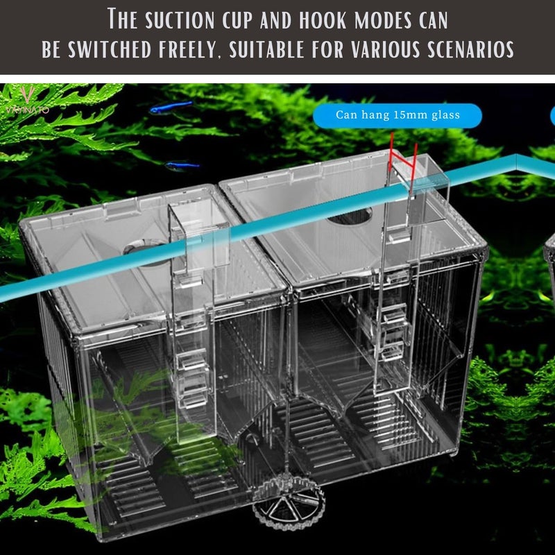 VAYINATO صندوق العزل المتعدد الوظائف من نوع الخطاف المزدوج | صندوق تربية أسماك الفراي الصغيرة | يمكن استبدال الشفاط المزدوج من Petzlifeworld - Image 2