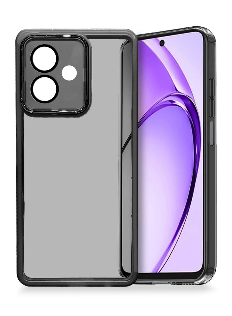 Wtech OPPO A5i 2025 Soft Transparent Camera Lens Protection TPU Silicone Ultra Thin Phone Stylish Electroplated Camera Border Back Case Cover - Black - Image 1