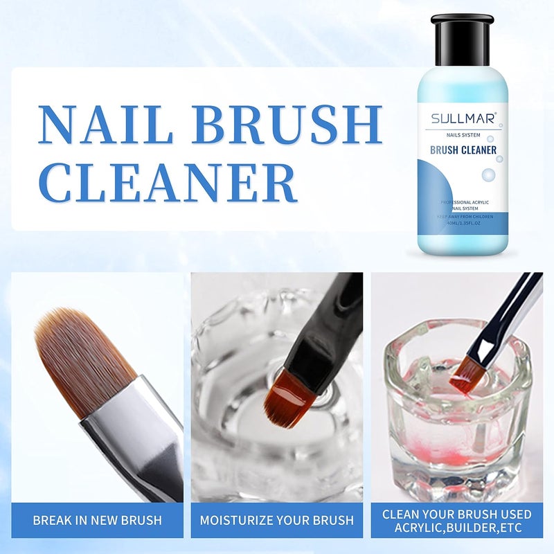 SULLMAR Nail Brush Cleaner Cleaner & Restorer For Any Solid Gel, Gel Nail Polish, Extended Gel, Acrylic Powder And Immersion Powder Acrylic Nail Brush Cleaner Solution For Any Nail Tools 1.3FL.OZ - Image 4